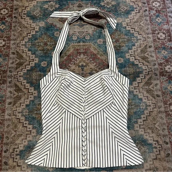 NWT White House Black Market halter top in white and black stripes size 0 - Picture 3 of 9